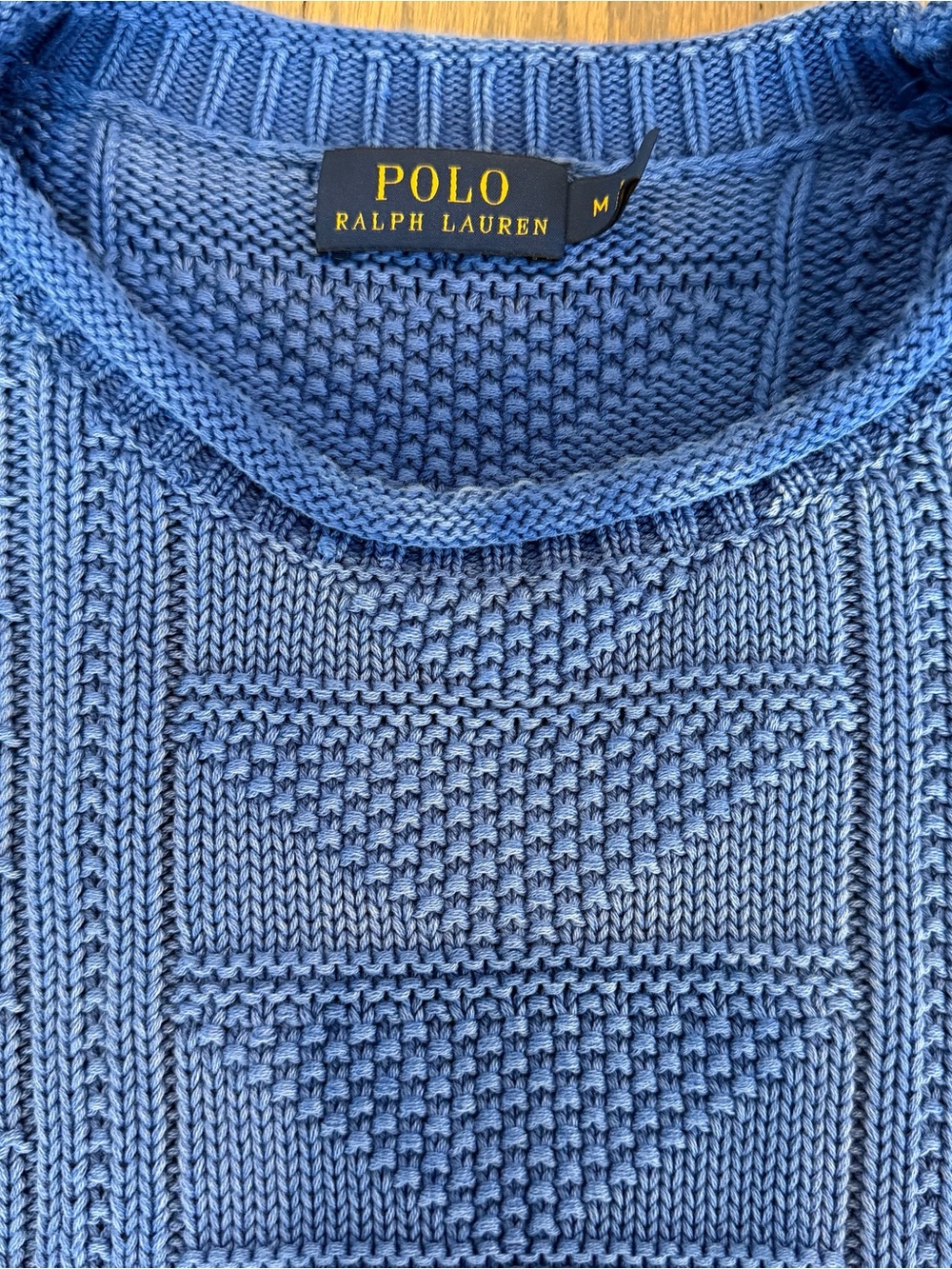 Polo Ralph Lauren Sweater Rollneck Cable Knot Blue Medium Preppy Cotton - Picture 4 of 6